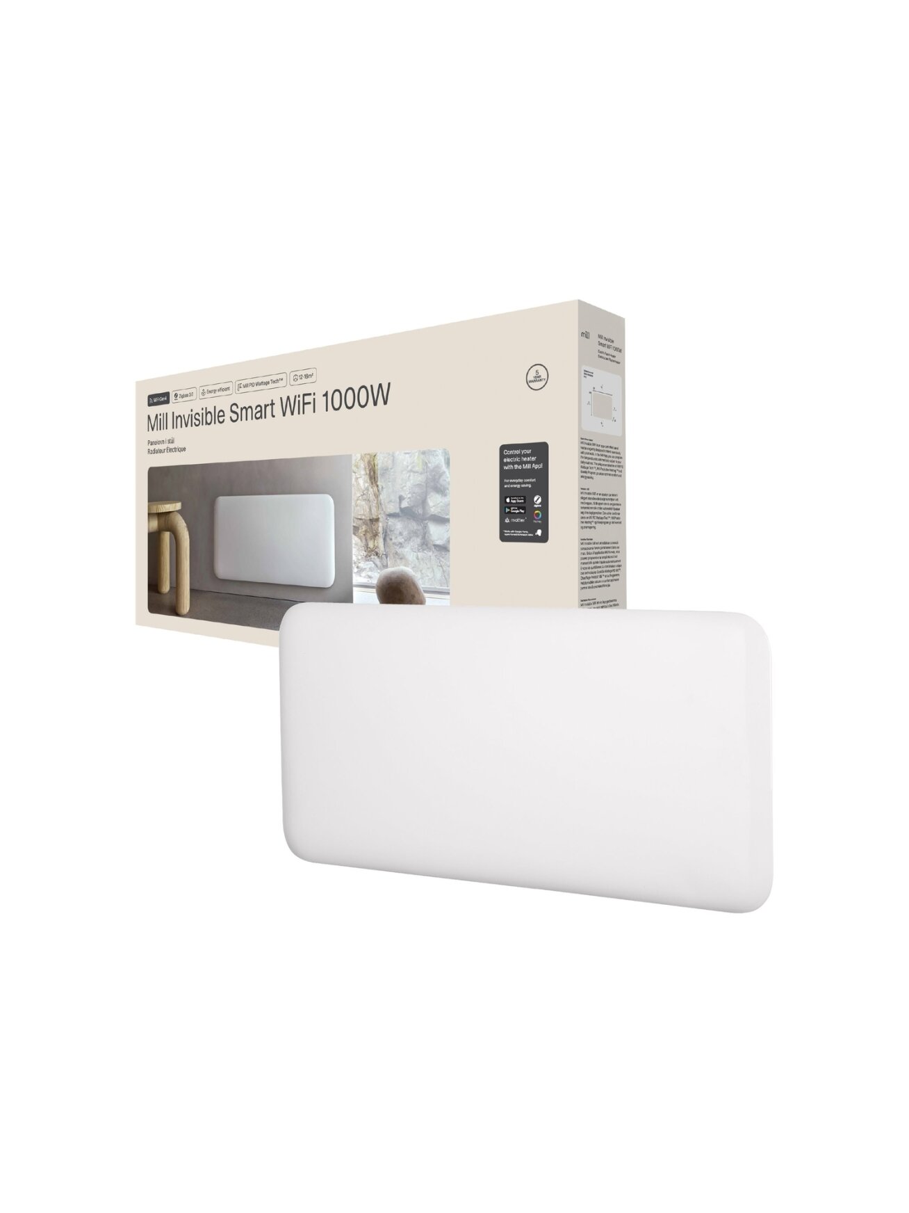 Mill Invisible Smart WiFi Heater | PA1000WIFI4 | Panel Heater | 1000 W | Suitable for rooms up to 12-16 m² | White | IPX4 1