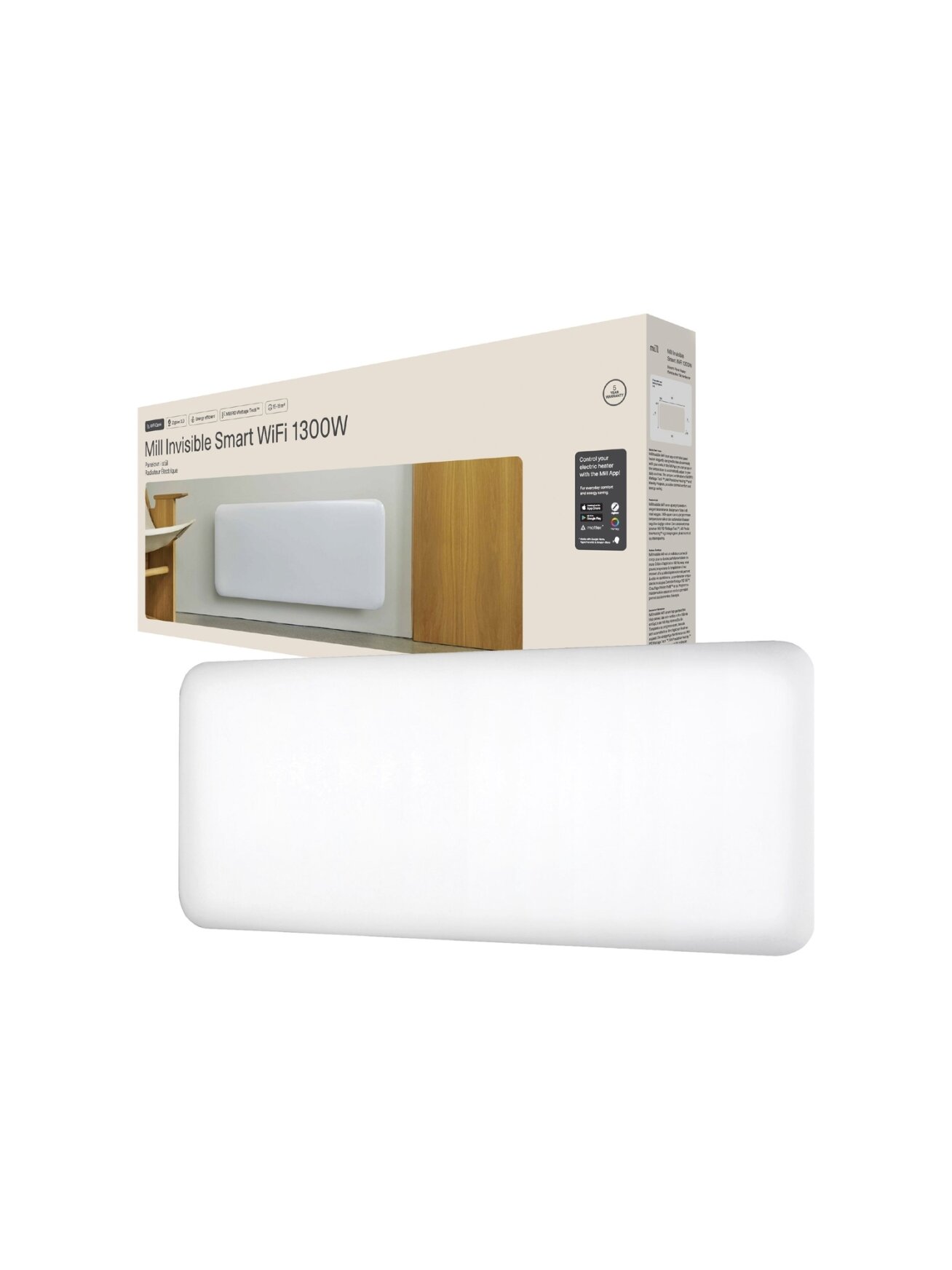 Mill Invisible Smart WiFi Heater | PA1300WIFI4 | Panel Heater | 1300 W | Suitable for rooms up to 15-19 m² | White | IPX4 1 Mill Invisible Smart WiFi Heater | PA1300WIFI4 | Panel Heater | 1300 W | Suitable for rooms up to 15-19 m² | White | IPX4 1