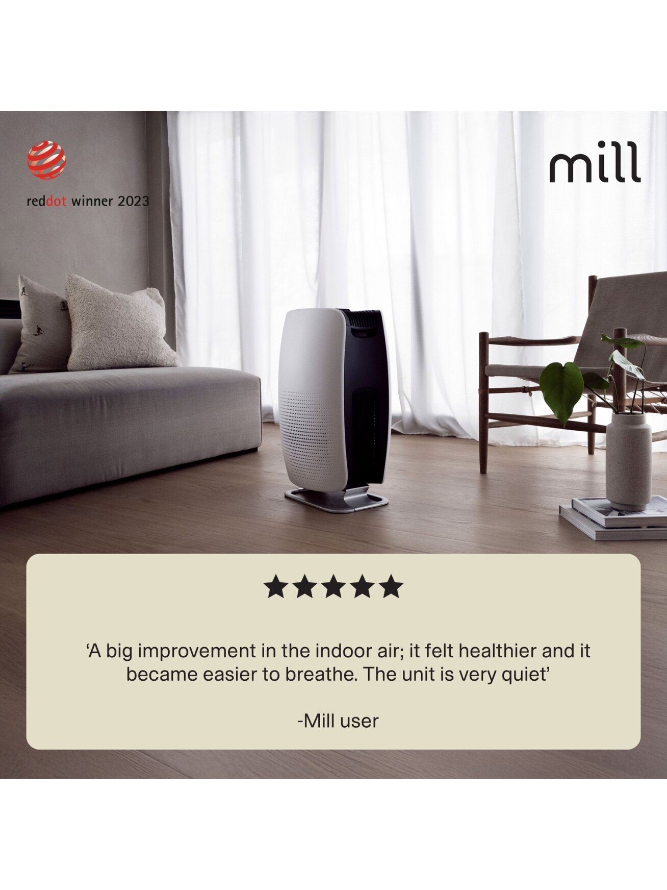 Mill | Silent Pro Air Purifier | APSILENT | Suitable for rooms up to 115 m² | 68.3 m³ | White/Black 6 Mill | Silent Pro Air Purifier | APSILENT | Suitable for rooms up to 115 m² | 68.3 m³ | White/Black 6