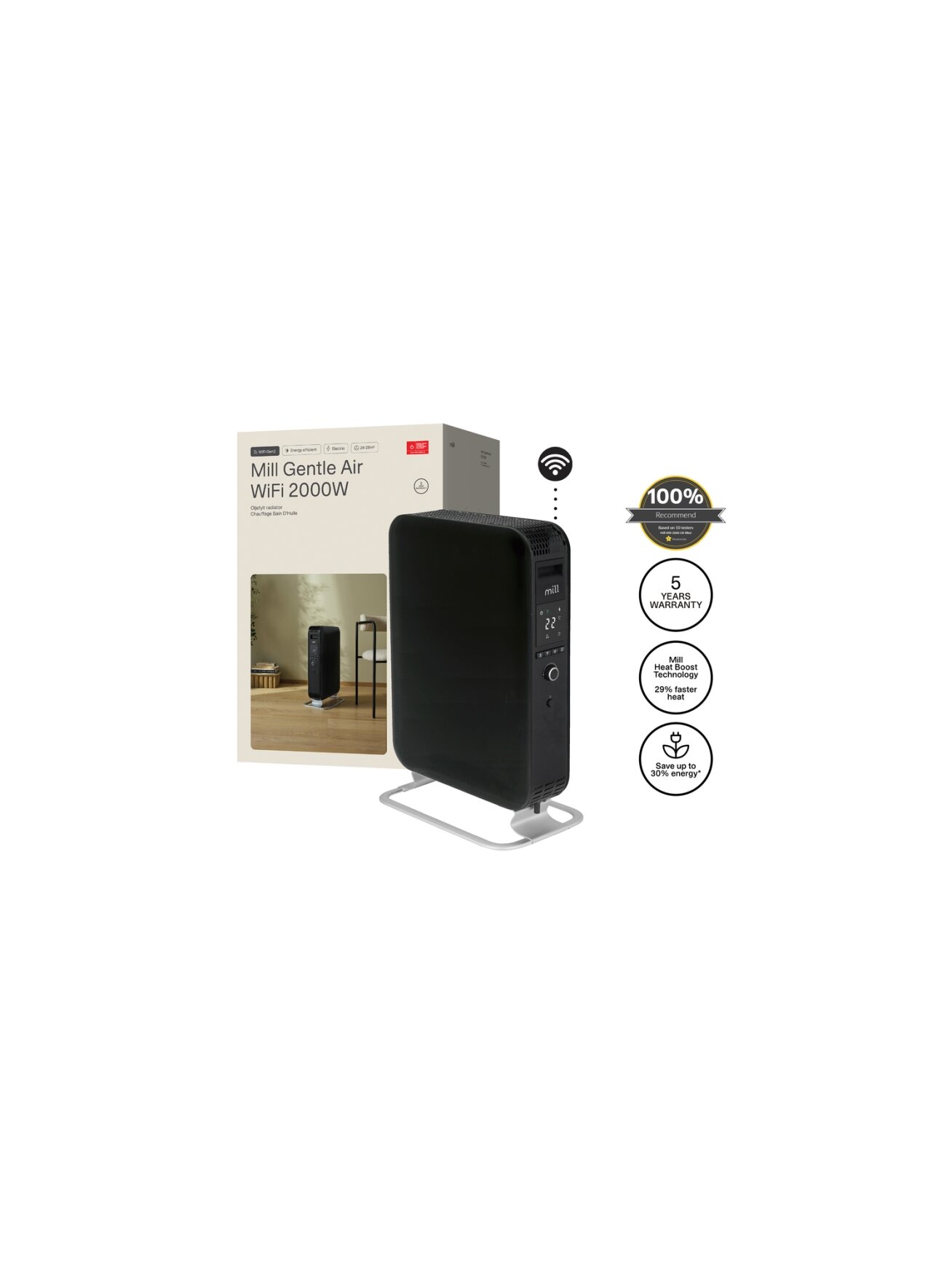 Mill | WiFI GEN3 Oil Filled Radiator | OIL2000WIFI3 | Oil Filled Radiator | 2000 W | Number of power levels 3 | Black 5 Mill | WiFI GEN3 Oil Filled Radiator | OIL2000WIFI3 | Oil Filled Radiator | 2000 W | Number of power levels 3 | Black 5