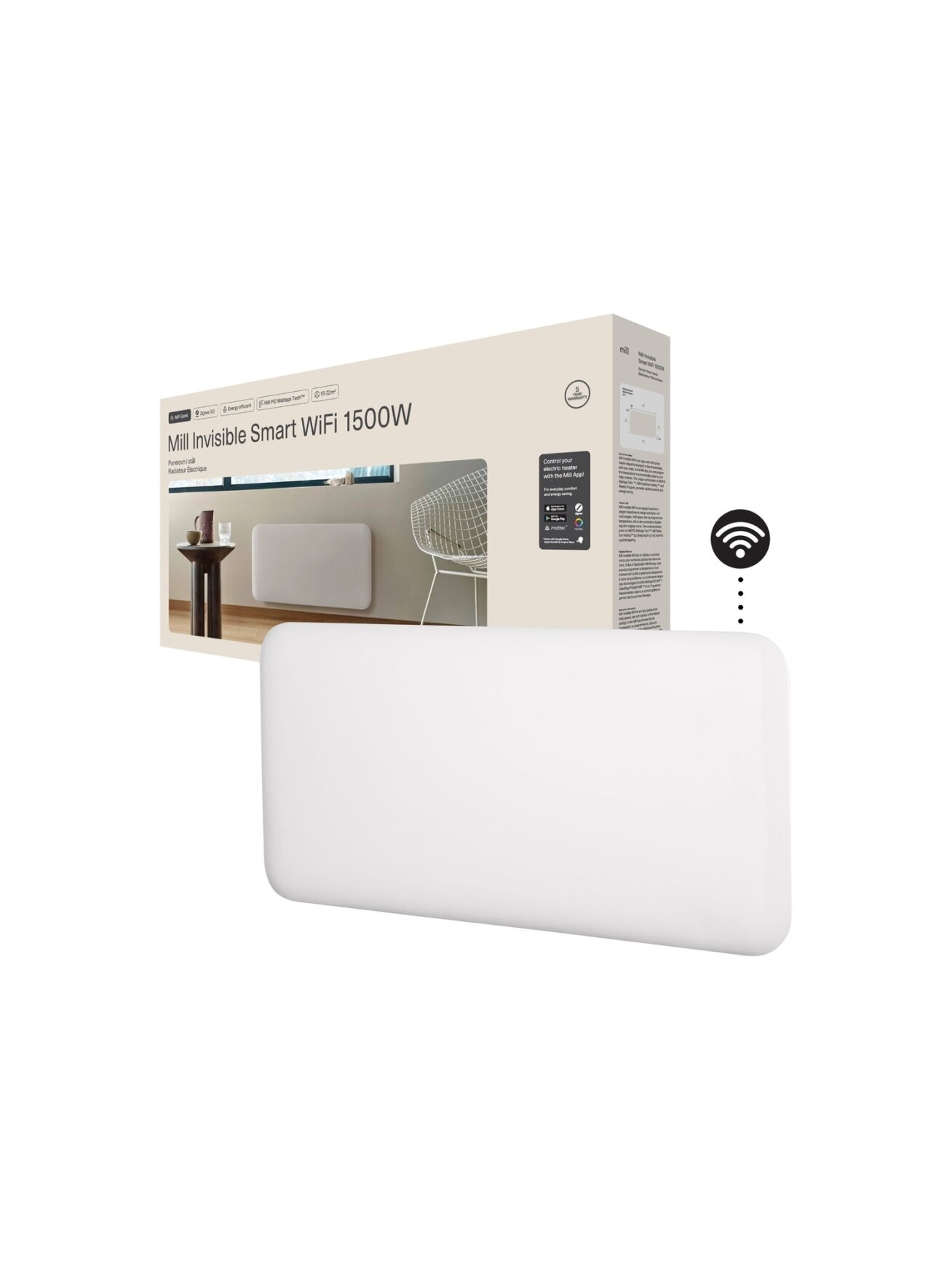 Mill WiFi Panel Heater | PA1500WIFI4A | Panel Heater | 1500 W | Suitable for rooms up to 22 m² | White | IPX4 Mill WiFi Panel Heater | PA1500WIFI4A | Panel Heater | 1500 W | Suitable for rooms up to 22 m² | White | IPX4