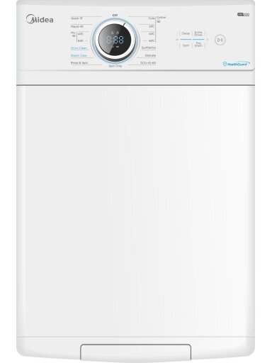 Midea | Washing Machine | MF100T70BA10/W-HR | Energy efficiency class A | Top loading | Washing capacity 7 kg | 1200 RPM | Depth 61 cm | Width 40 cm | Display | LED | Steam function | White