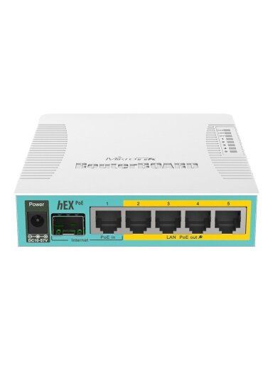 Mikrotik Wired Ethernet Router RB960PGS, hEX PoE, CPU 800MHz, 128MB RAM, 16MB, 1xSFP, 5xGigabit LAN, 1xUSB, Power Output On ports 2-5, Ourput: 1A max per port; 2A max total, RouterOS L4 | hEX PoE Router | RB960PGS | No Wi-Fi | 10/100/1000 Mbit/s | Etherne Mikrotik Wired Ethernet Router RB960PGS, hEX PoE, CPU 800MHz, 128MB RAM, 16MB, 1xSFP, 5xGigabit LAN, 1xUSB, Power Output On ports 2-5, Ourput: 1A max per port; 2A max total, RouterOS L4 | hEX PoE Router | RB960PGS | No Wi-Fi | 10/100/1000 Mbit/s | Etherne