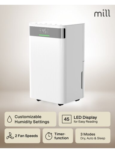 Mill Dehumidifier | MDH20 | Suitable for rooms up to 20-30 m² | Water tank capacity 4 L | White Mill Dehumidifier | MDH20 | Suitable for rooms up to 20-30 m² | Water tank capacity 4 L | White