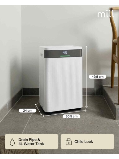 Mill Dehumidifier | MDH20 | Suitable for rooms up to 20-30 m² | Water tank capacity 4 L | White Mill Dehumidifier | MDH20 | Suitable for rooms up to 20-30 m² | Water tank capacity 4 L | White
