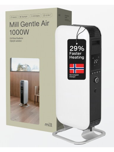 Mill | Heater | AB-H1000DN | Oil Filled Radiator | 1000 W | Number of power levels 3 | Suitable for rooms up to 12-16 m³ | White Mill | Heater | AB-H1000DN | Oil Filled Radiator | 1000 W | Number of power levels 3 | Suitable for rooms up to 12-16 m³ | White