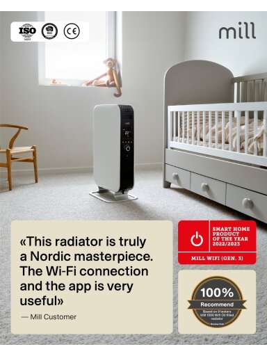 Mill | Heater | OIL2000WIFI3 GEN3 | Oil Filled Radiator | 2000 W | Number of power levels 3 | Suitable for rooms up to 24 m² | White/Black Mill | Heater | OIL2000WIFI3 GEN3 | Oil Filled Radiator | 2000 W | Number of power levels 3 | Suitable for rooms up to 24 m² | White/Black