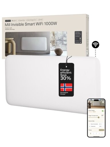 Mill Invisible Smart WiFi Heater | PA1000WIFI4 | Panel Heater | 1000 W | Suitable for rooms up to 12-16 m² | White | IPX4 Mill Invisible Smart WiFi Heater | PA1000WIFI4 | Panel Heater | 1000 W | Suitable for rooms up to 12-16 m² | White | IPX4