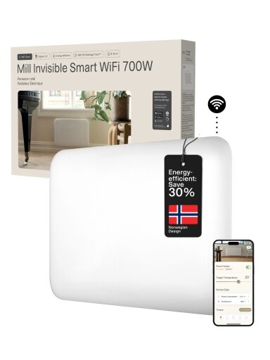 Mill Invisible Smart WiFi Heater | PA700WIFI4 | Panel Heater | 700 W | Suitable for rooms up to 9-12 m² | White | IPX4 Mill Invisible Smart WiFi Heater | PA700WIFI4 | Panel Heater | 700 W | Suitable for rooms up to 9-12 m² | White | IPX4