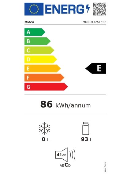 Midea Refrigerator | MDRD142SLE32 | Energy efficiency class E | Free standing | Larder | Height 83.5 cm | Fridge net capacity 93 L | 41 dB | Red 9