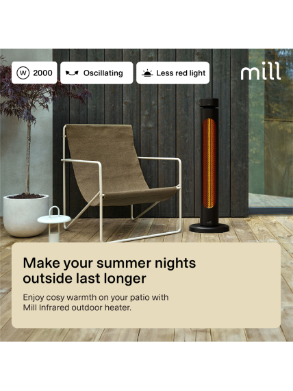 Mill CBOC20FLOOR Oscilliating Infrared Outdoor Heater, 2000 W, Black | Mill 6 Mill CBOC20FLOOR Oscilliating Infrared Outdoor Heater, 2000 W, Black | Mill 6