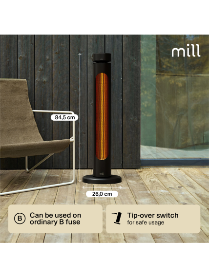 Mill CBOC20FLOOR Oscilliating Infrared Outdoor Heater, 2000 W, Black | Mill 8 Mill CBOC20FLOOR Oscilliating Infrared Outdoor Heater, 2000 W, Black | Mill 8
