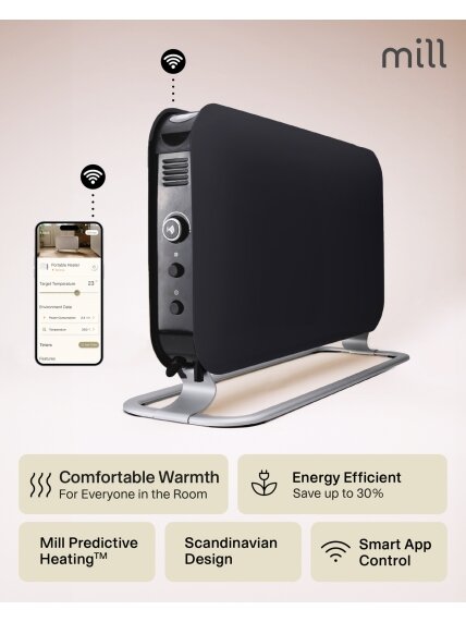 Mill CO1200WIFI3BLACK GEN3 Convection Heater, 1200W, Steel fronts, LED display, Black | Mill | Heater | CO1200WIFI3BLACK GEN3 | Convection Heater | 1200 W | Black 8 Mill CO1200WIFI3BLACK GEN3 Convection Heater, 1200W, Steel fronts, LED display, Black | Mill | Heater | CO1200WIFI3BLACK GEN3 | Convection Heater | 1200 W | Black 8