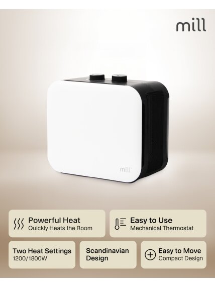 Mill | Compact PTC Fan Heater | CUS1800MECW | PTC Fan | 1800 W | Number of power levels 3 | Suitable for rooms up to 10-30 m² | White 3
