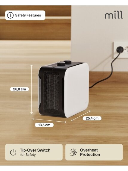 Mill | Compact PTC Fan Heater | CUS1800MECW | PTC Fan | 1800 W | Number of power levels 3 | Suitable for rooms up to 10-30 m² | White 4