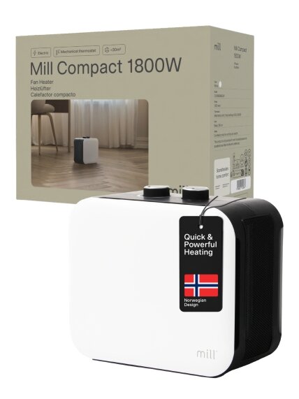 Mill | Compact PTC Fan Heater | CUS1800MECW | PTC Fan | 1800 W | Number of power levels 3 | Suitable for rooms up to 10-30 m² | White