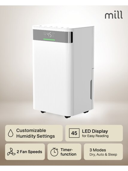 Mill Dehumidifier | MDH20 | Suitable for rooms up to 20-30 m² | Water tank capacity 4 L | White 1