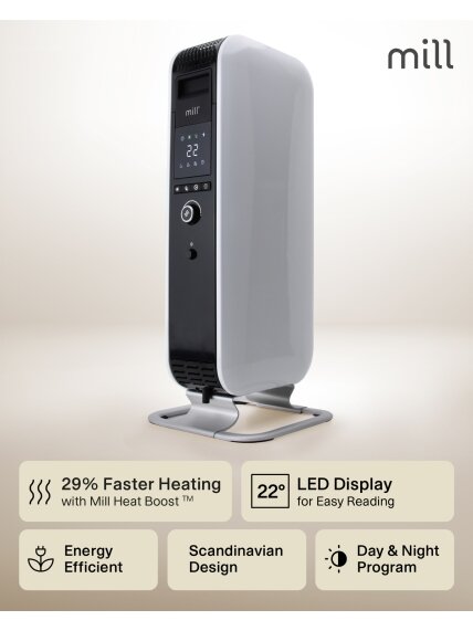 Mill | Heater | AB-H1000DN | Oil Filled Radiator | 1000 W | Number of power levels 3 | Suitable for rooms up to 12-16 m³ | White 16 Mill | Heater | AB-H1000DN | Oil Filled Radiator | 1000 W | Number of power levels 3 | Suitable for rooms up to 12-16 m³ | White 16