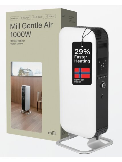 Mill | Heater | AB-H1000DN | Oil Filled Radiator | 1000 W | Number of power levels 3 | Suitable for rooms up to 12-16 m³ | White Mill | Heater | AB-H1000DN | Oil Filled Radiator | 1000 W | Number of power levels 3 | Suitable for rooms up to 12-16 m³ | White