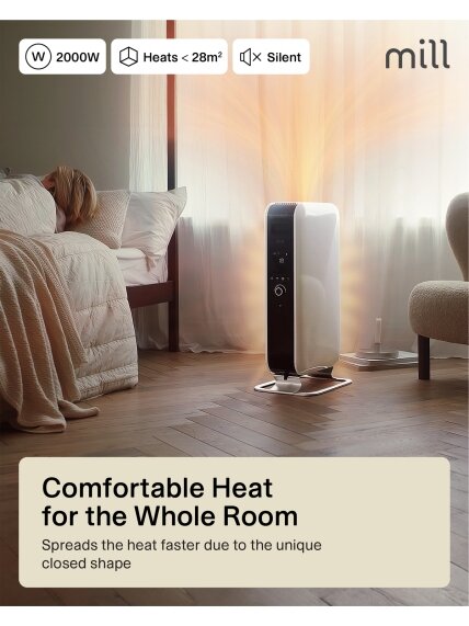 Mill | Heater | AB-H2000DN | Oil Filled Radiator | 2000 W | Number of power levels 3 | Suitable for rooms up to 24-34 m³ | White 8 Mill | Heater | AB-H2000DN | Oil Filled Radiator | 2000 W | Number of power levels 3 | Suitable for rooms up to 24-34 m³ | White 8