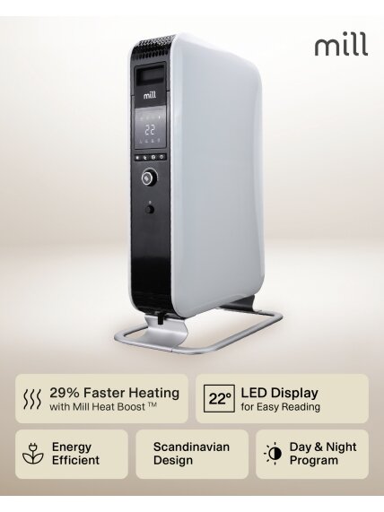 Mill | Heater | AB-H2000DN | Oil Filled Radiator | 2000 W | Number of power levels 3 | Suitable for rooms up to 24-34 m³ | White 9