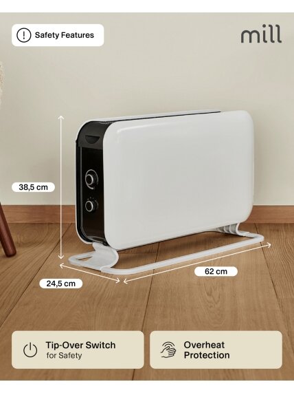 Mill | Heater | CO2200MECMAX | Convection Heater | 2200 W | Number of power levels 3 | Suitable for rooms up to max 30 m² | White 9
