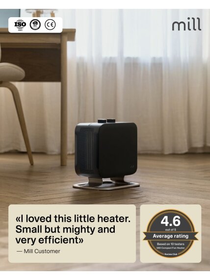 Mill | Heater | CUS1800MECBA | PTC Fan | Suitable for rooms up to 30 m² | Black | 1800 W Mill | Heater | CUS1800MECBA | PTC Fan | Suitable for rooms up to 30 m² | Black | 1800 W