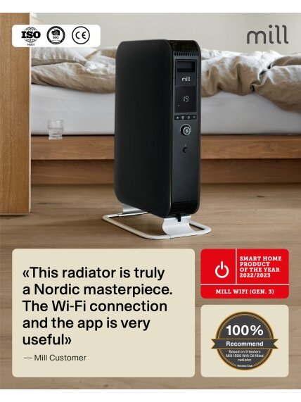 Mill | Heater | OIL1500WIFI3 Gentle Air | Oil Filled Radiator | 1500 W | Suitable for rooms up to 22 m² | Black Mill | Heater | OIL1500WIFI3 Gentle Air | Oil Filled Radiator | 1500 W | Suitable for rooms up to 22 m² | Black