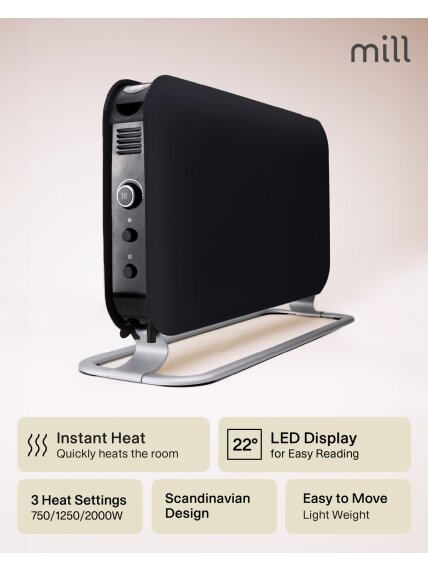 Mill | Heater | SG2000LED | Convection Heater | 2000 W | Number of power levels 3 | Suitable for rooms up to 5-20 m² | Black 8 Mill | Heater | SG2000LED | Convection Heater | 2000 W | Number of power levels 3 | Suitable for rooms up to 5-20 m² | Black 8