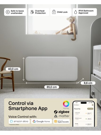 Mill Invisible Smart WiFi Heater | PA1000WIFI4 | Panel Heater | 1000 W | Suitable for rooms up to 12-16 m² | White | IPX4 8