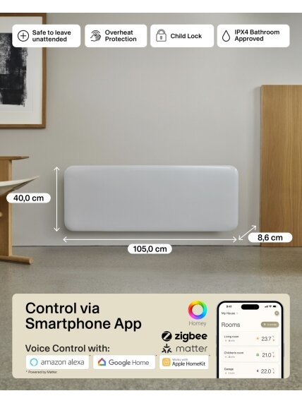 Mill Invisible Smart WiFi Heater | PA1300WIFI4 | Panel Heater | 1300 W | Suitable for rooms up to 15-19 m² | White | IPX4 8 Mill Invisible Smart WiFi Heater | PA1300WIFI4 | Panel Heater | 1300 W | Suitable for rooms up to 15-19 m² | White | IPX4 8