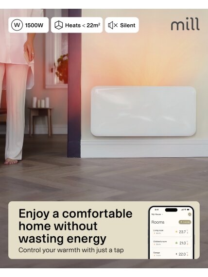 Mill Invisible Smart WiFi Heater | PA1500WIFI4 | Panel Heater | 1500 W | Suitable for rooms up to 18-22 m² | White | IPX4 5 Mill Invisible Smart WiFi Heater | PA1500WIFI4 | Panel Heater | 1500 W | Suitable for rooms up to 18-22 m² | White | IPX4 5