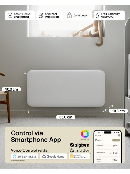 Mill Invisible Smart WiFi Heater | PA1500WIFI4 | Panel Heater | 1500 W | Suitable for rooms up to 18-22 m² | White | IPX4 7 Mill Invisible Smart WiFi Heater | PA1500WIFI4 | Panel Heater | 1500 W | Suitable for rooms up to 18-22 m² | White | IPX4 7