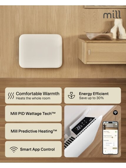 Mill Invisible Smart WiFi Heater | PA400WIFI4 | Panel Heater | 400 W | Suitable for rooms up to 4-6 m² | White | IPX4 8