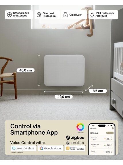 Mill Invisible Smart WiFi Heater | PA400WIFI4 | Panel Heater | 400 W | Suitable for rooms up to 4-6 m² | White | IPX4 9 Mill Invisible Smart WiFi Heater | PA400WIFI4 | Panel Heater | 400 W | Suitable for rooms up to 4-6 m² | White | IPX4 9
