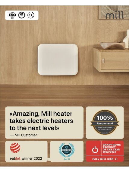 Mill Invisible Smart WiFi Heater | PA400WIFI4 | Panel Heater | 400 W | Suitable for rooms up to 4-6 m² | White | IPX4 10 Mill Invisible Smart WiFi Heater | PA400WIFI4 | Panel Heater | 400 W | Suitable for rooms up to 4-6 m² | White | IPX4 10