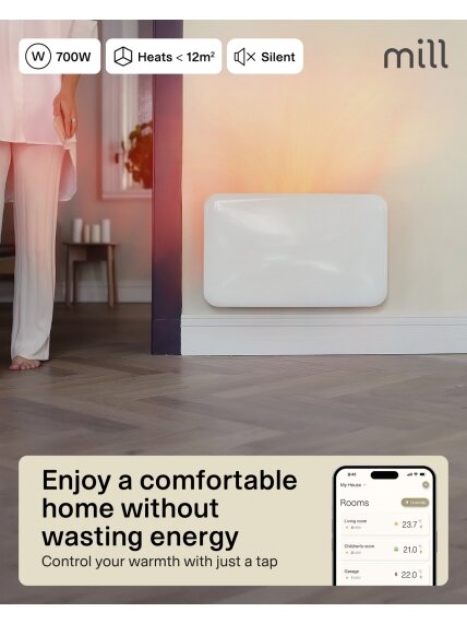 Mill Invisible Smart WiFi Heater | PA700WIFI4 | Panel Heater | 700 W | Suitable for rooms up to 9-12 m² | White | IPX4 5 Mill Invisible Smart WiFi Heater | PA700WIFI4 | Panel Heater | 700 W | Suitable for rooms up to 9-12 m² | White | IPX4 5