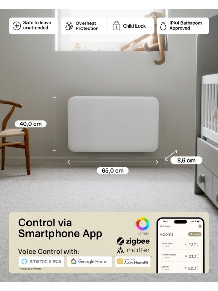 Mill Invisible Smart WiFi Heater | PA700WIFI4 | Panel Heater | 700 W | Suitable for rooms up to 9-12 m² | White | IPX4 7 Mill Invisible Smart WiFi Heater | PA700WIFI4 | Panel Heater | 700 W | Suitable for rooms up to 9-12 m² | White | IPX4 7