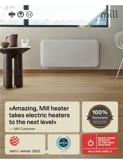 Mill Invisible Smart WiFi Heater | PA700WIFI4 | Panel Heater | 700 W | Suitable for rooms up to 9-12 m² | White | IPX4 8