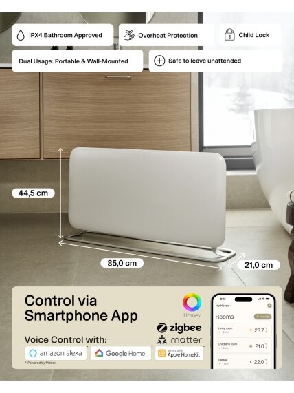Mill WiFi Panel Heater | PA1500WIFI4A | Panel Heater | 1500 W | Suitable for rooms up to 22 m² | White | IPX4 4 Mill WiFi Panel Heater | PA1500WIFI4A | Panel Heater | 1500 W | Suitable for rooms up to 22 m² | White | IPX4 4