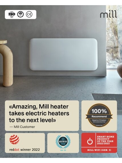 Mill WiFi Panel Heater | PA1500WIFI4A | Panel Heater | 1500 W | Suitable for rooms up to 22 m² | White | IPX4 5 Mill WiFi Panel Heater | PA1500WIFI4A | Panel Heater | 1500 W | Suitable for rooms up to 22 m² | White | IPX4 5