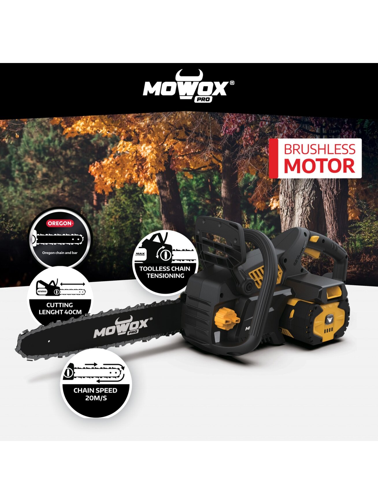 MoWox | Excel Series Hand Held Battery Chain Saw With Toolless Saw Chain Tension System (Without Battery and Charger) | ECS 4062 Li | 62 V | Lithium-ion technology 4