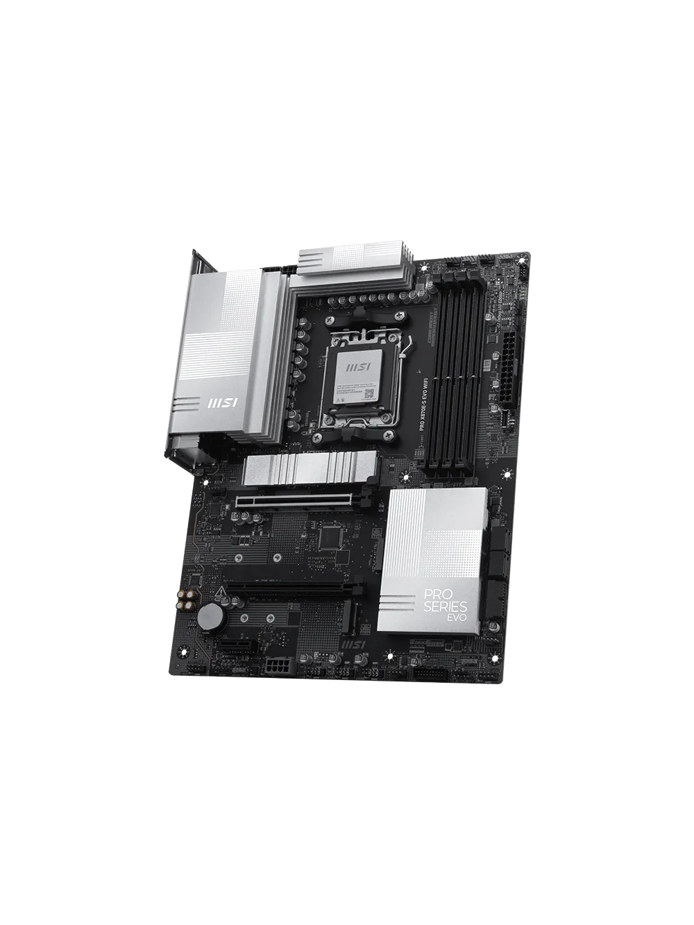 MSI PRO X870E-S EVO WIFI | Processor family AMD | Processor socket AM5 | DDR5 | Supported hard disk drive interfaces SATA, M.2 | Number of SATA connectors 4 1 MSI PRO X870E-S EVO WIFI | Processor family AMD | Processor socket AM5 | DDR5 | Supported hard disk drive interfaces SATA, M.2 | Number of SATA connectors 4 1