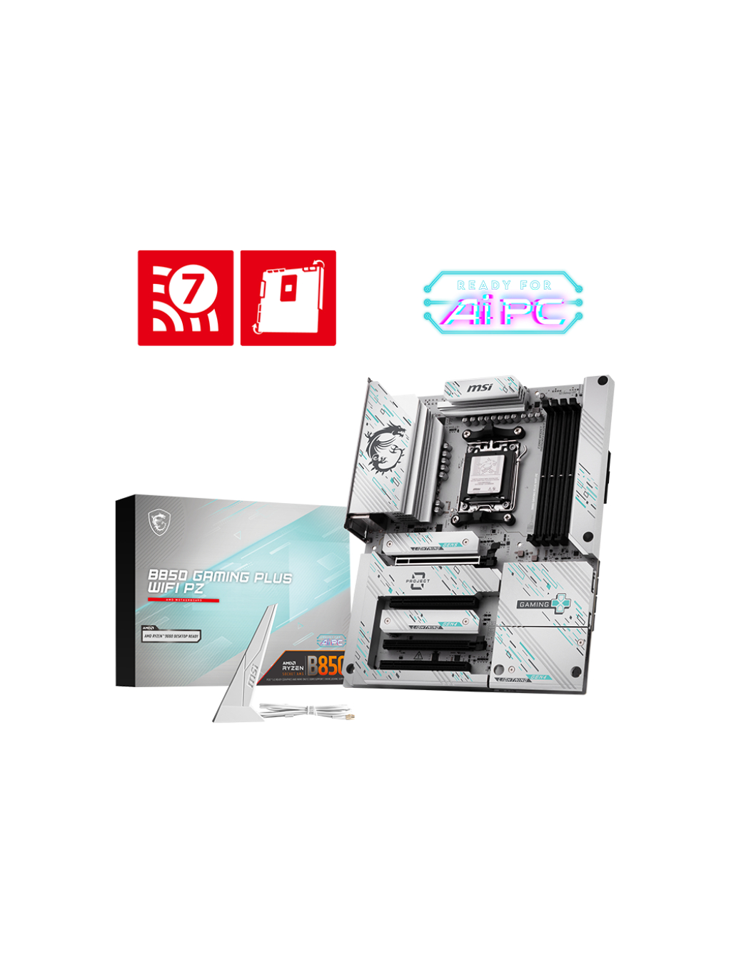 MSI B850 GAMING PLUS WIFI PZ | Processor family AMD B850 | Processor socket AM5 | DDR5 | Supported hard disk drive interfaces SATA, M.2 | Number of SATA connectors 4 4 MSI B850 GAMING PLUS WIFI PZ | Processor family AMD B850 | Processor socket AM5 | DDR5 | Supported hard disk drive interfaces SATA, M.2 | Number of SATA connectors 4 4