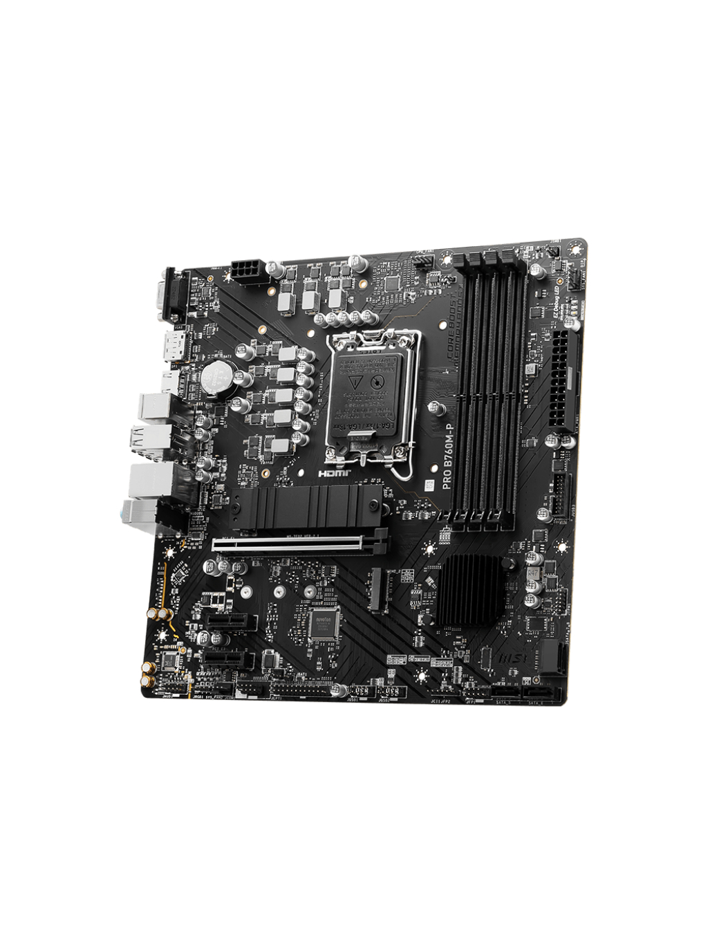 MSI | PRO B760M-P | Processor family Intel | Processor socket  LGA1700 | DDR5 DIMM | Memory slots 4 | Supported hard disk drive interfaces 	SATA, M.2 | Number of SATA connectors 4 | Chipset Intel B760 | mATX 2