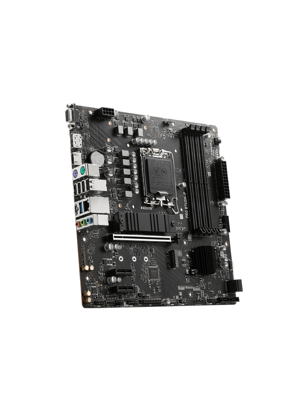 MSI | PRO B760M-P | Processor family Intel | Processor socket  LGA1700 | DDR5 DIMM | Memory slots 4 | Supported hard disk drive interfaces 	SATA, M.2 | Number of SATA connectors 4 | Chipset Intel B760 | mATX 3
