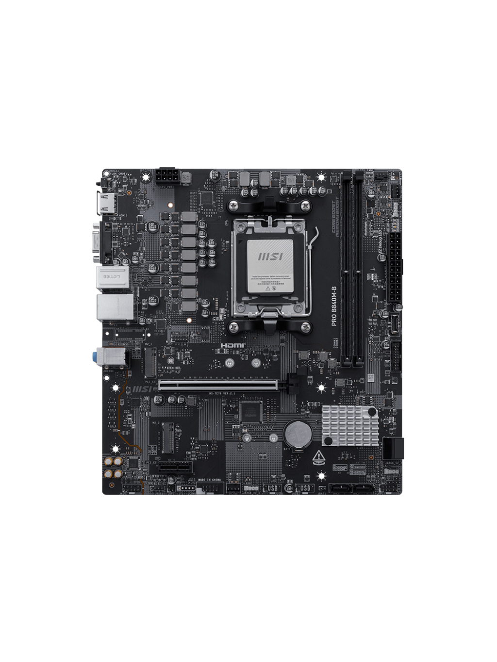 MSI PRO B840M-B | Processor family AMD | Processor socket AM5 | DDR5 | Supported hard disk drive interfaces SATA, M.2 | Number of SATA connectors 4