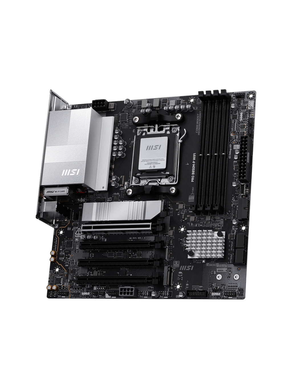 MSI PRO B850M-P WIFI | Processor family AMD B850 | Processor socket AM5 | DDR5 | Supported hard disk drive interfaces SATA, M.2 | Number of SATA connectors 4 1 MSI PRO B850M-P WIFI | Processor family AMD B850 | Processor socket AM5 | DDR5 | Supported hard disk drive interfaces SATA, M.2 | Number of SATA connectors 4 1