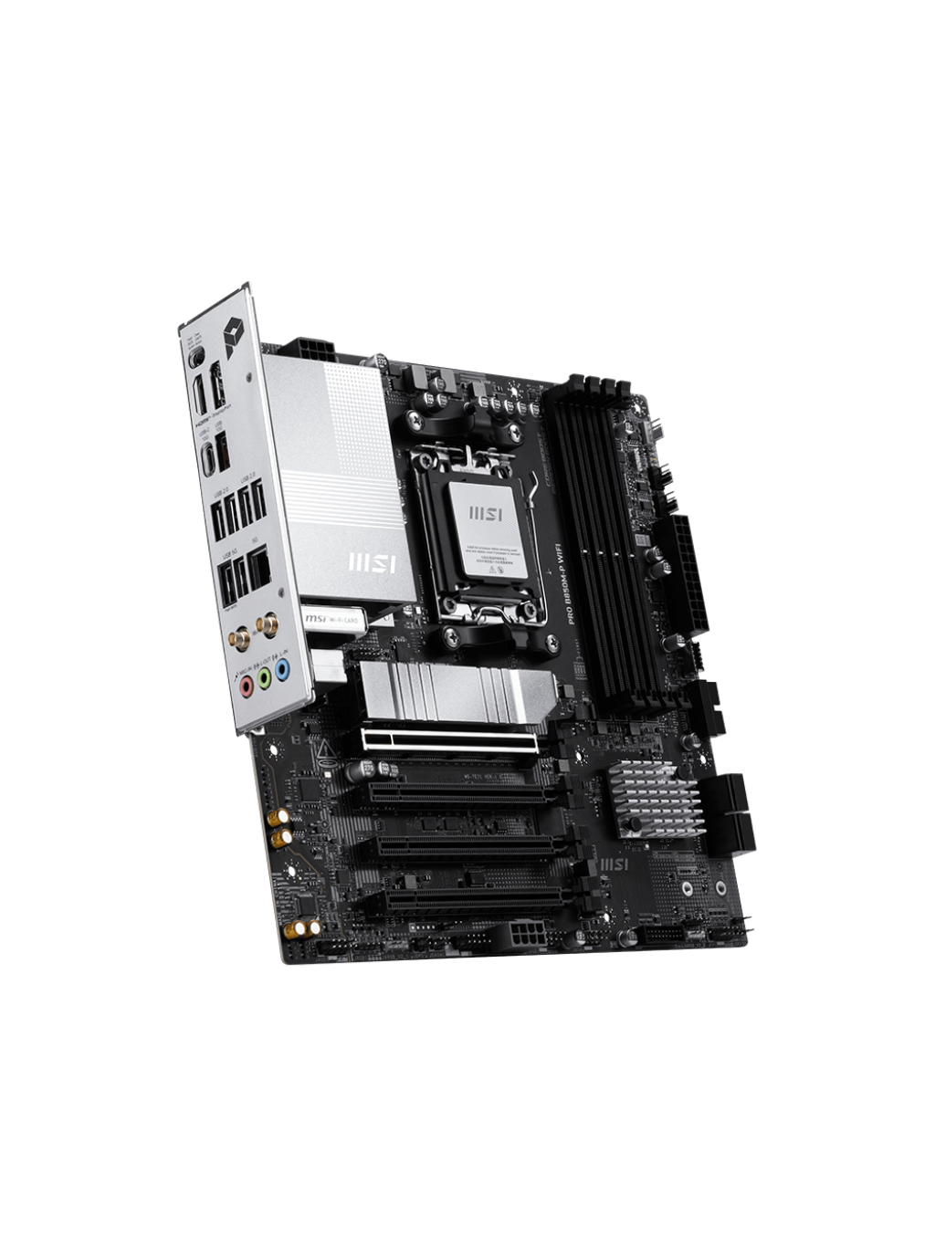 MSI PRO B850M-P WIFI | Processor family AMD B850 | Processor socket AM5 | DDR5 | Supported hard disk drive interfaces SATA, M.2 | Number of SATA connectors 4 2 MSI PRO B850M-P WIFI | Processor family AMD B850 | Processor socket AM5 | DDR5 | Supported hard disk drive interfaces SATA, M.2 | Number of SATA connectors 4 2