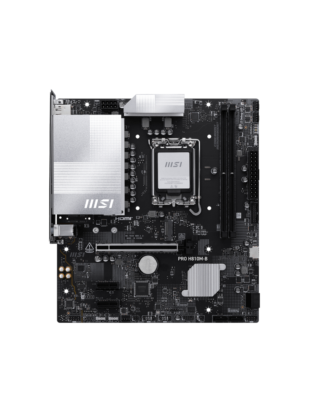 MSI PRO H810M-B | Processor family Intel H810 | Processor socket LGA1851 | DDR5 | Supported hard disk drive interfaces SATA, M.2 | Number of SATA connectors 4 MSI PRO H810M-B | Processor family Intel H810 | Processor socket LGA1851 | DDR5 | Supported hard disk drive interfaces SATA, M.2 | Number of SATA connectors 4